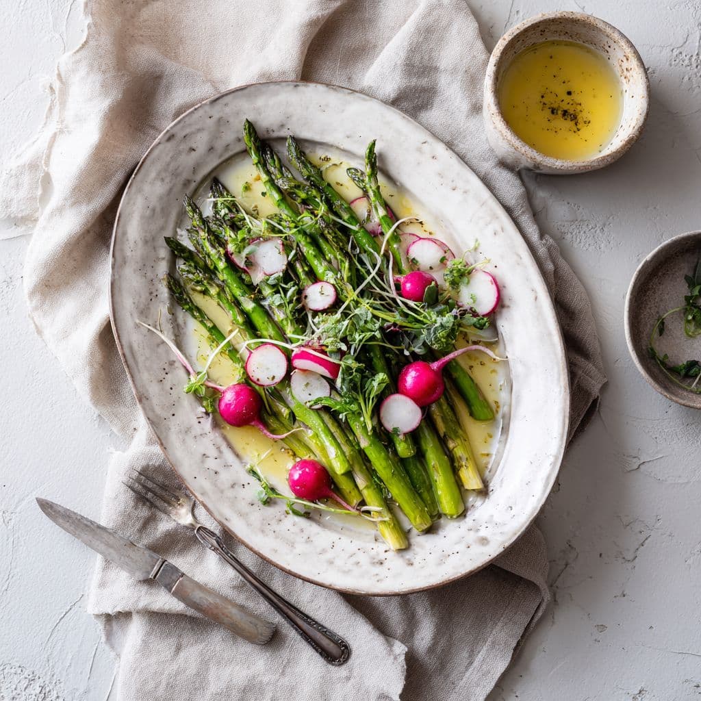 Geroosterde asperges met radijs en dragonvinaigrette