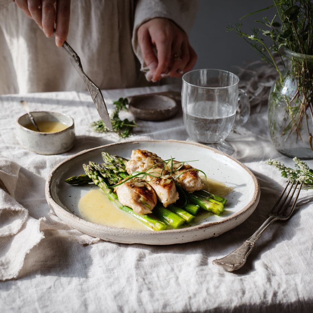 Kip met asperges in lichte citroensaus