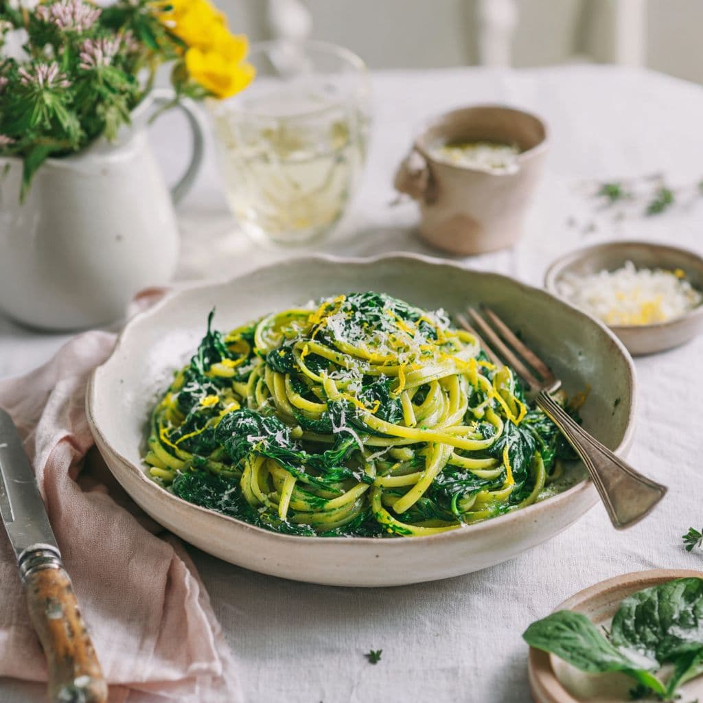 Spinaziepasta met citroen en knoflook