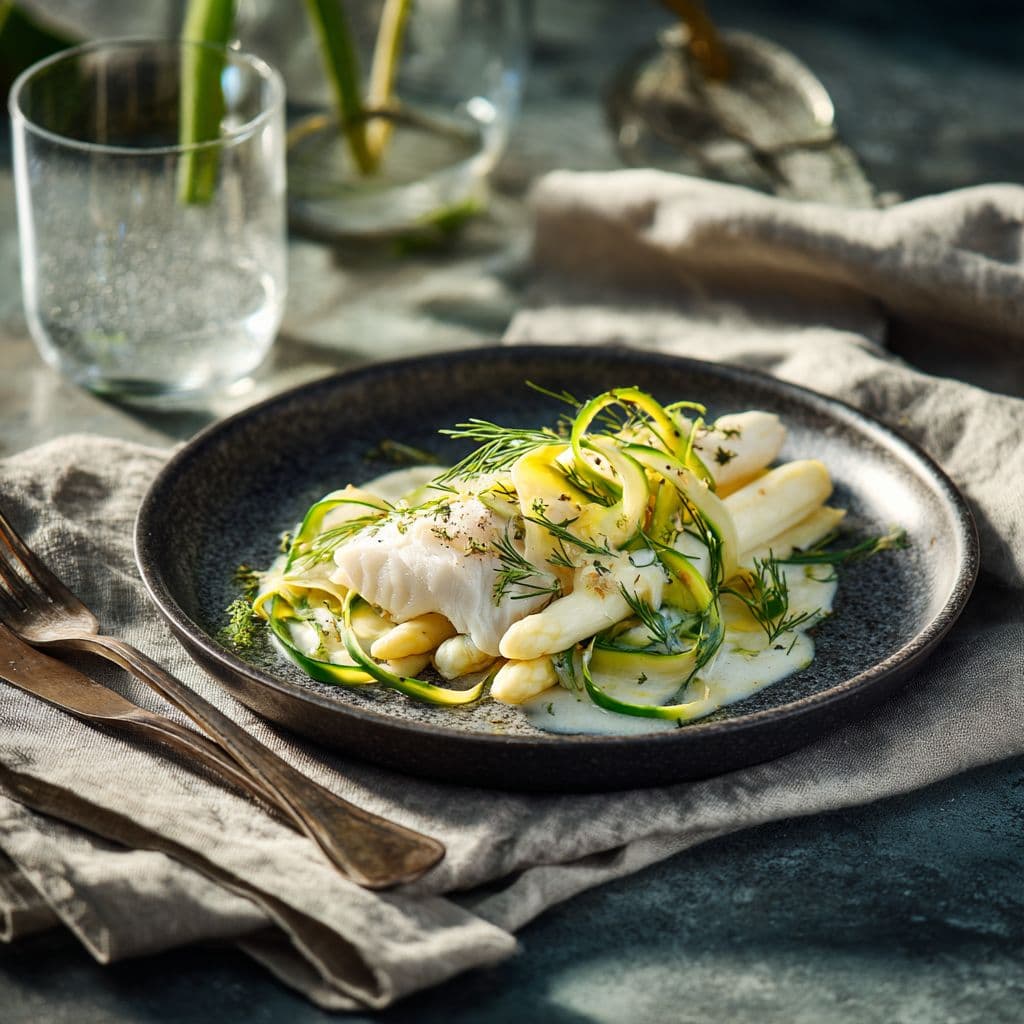 Witte asperges met vis en lichte saus